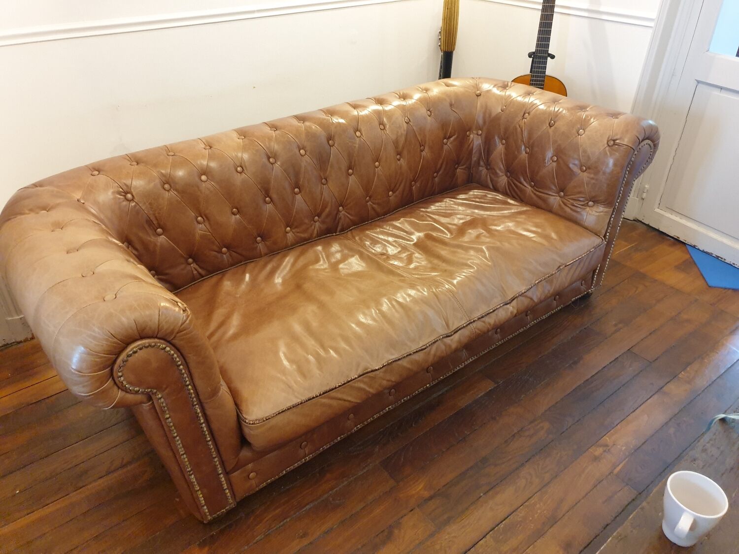3-seater chesterfield sofa in tan leather