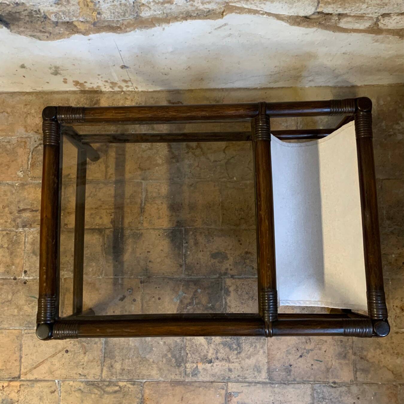 1970s bamboo coffee table with integrated magazine rack