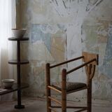 Carved monk's chair in solid oak, Wabi Sabi, Swedish, early 20th century.