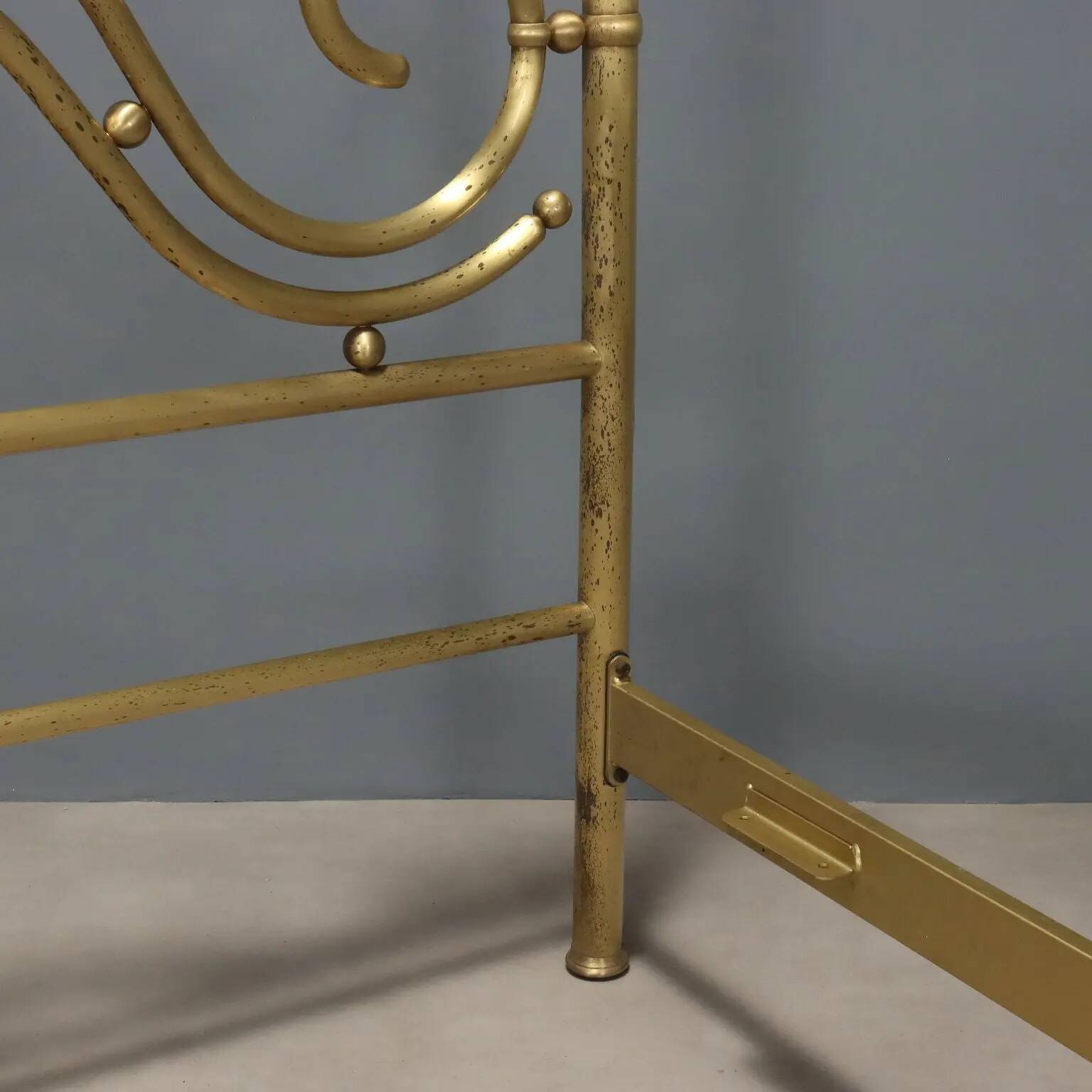 Antique double bed with brass decorations, Italy, 20th century