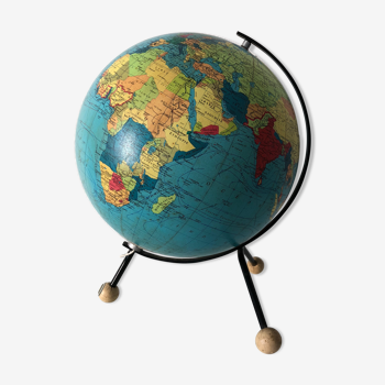 Globe terrestre tripode verre 32cm Taride vintage 1969