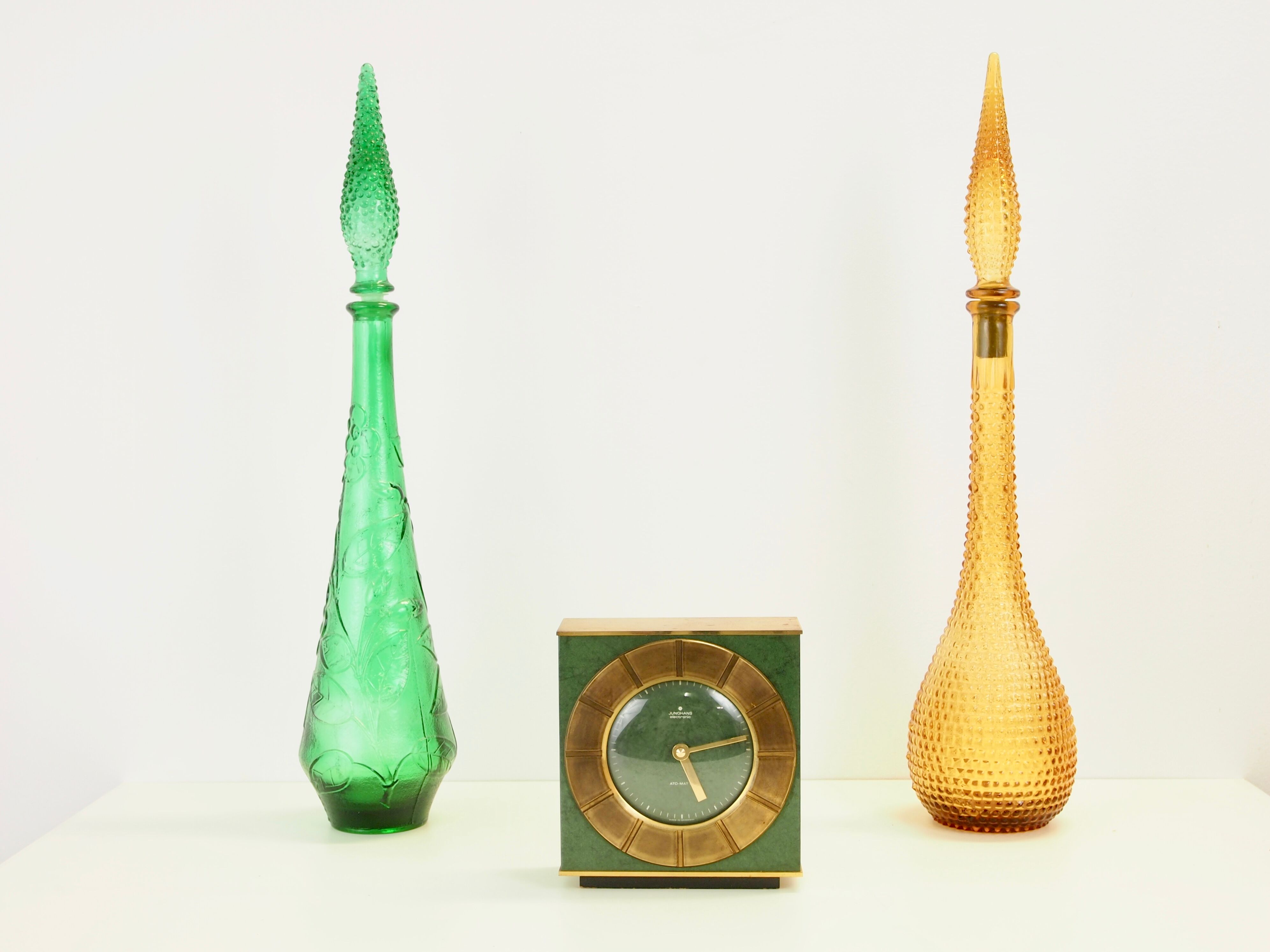 Pair of 2 Italian vintage mid century "Empoli" glass jugs/decanters