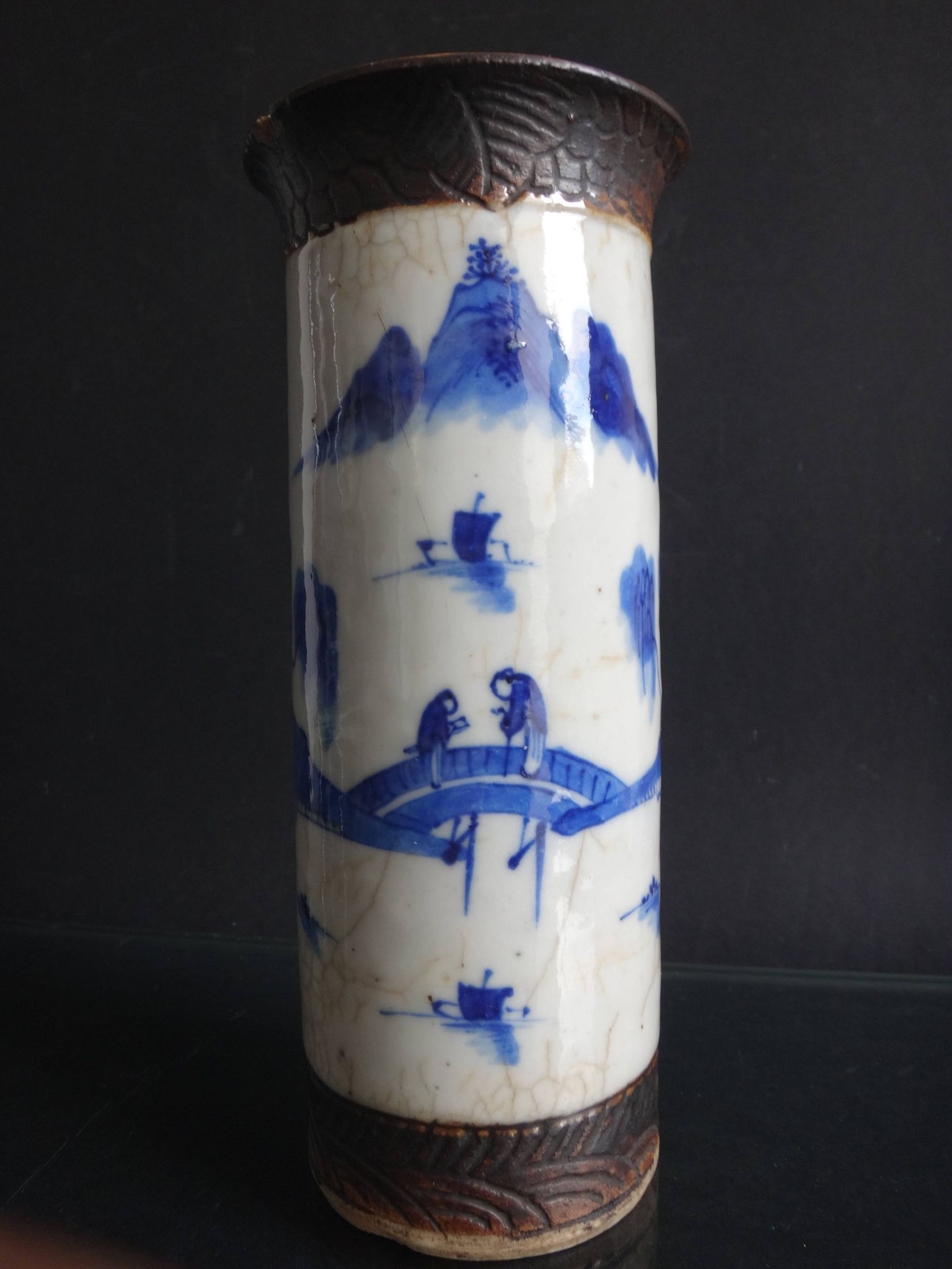 Former Chinese roll vase nanjing China white blue porcelain Qing XIX brand