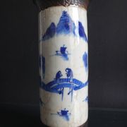 Former Chinese roll vase nanjing China white blue porcelain Qing XIX brand