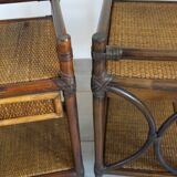 Pair of bedside tables in rattan and woven wicker from the 70s