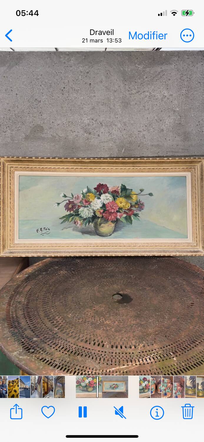 Large vintage painting of a bouquet of flowers signed EA Foix