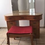 Bean-shaped solid wood hairdresser, triptych mirror, with stool