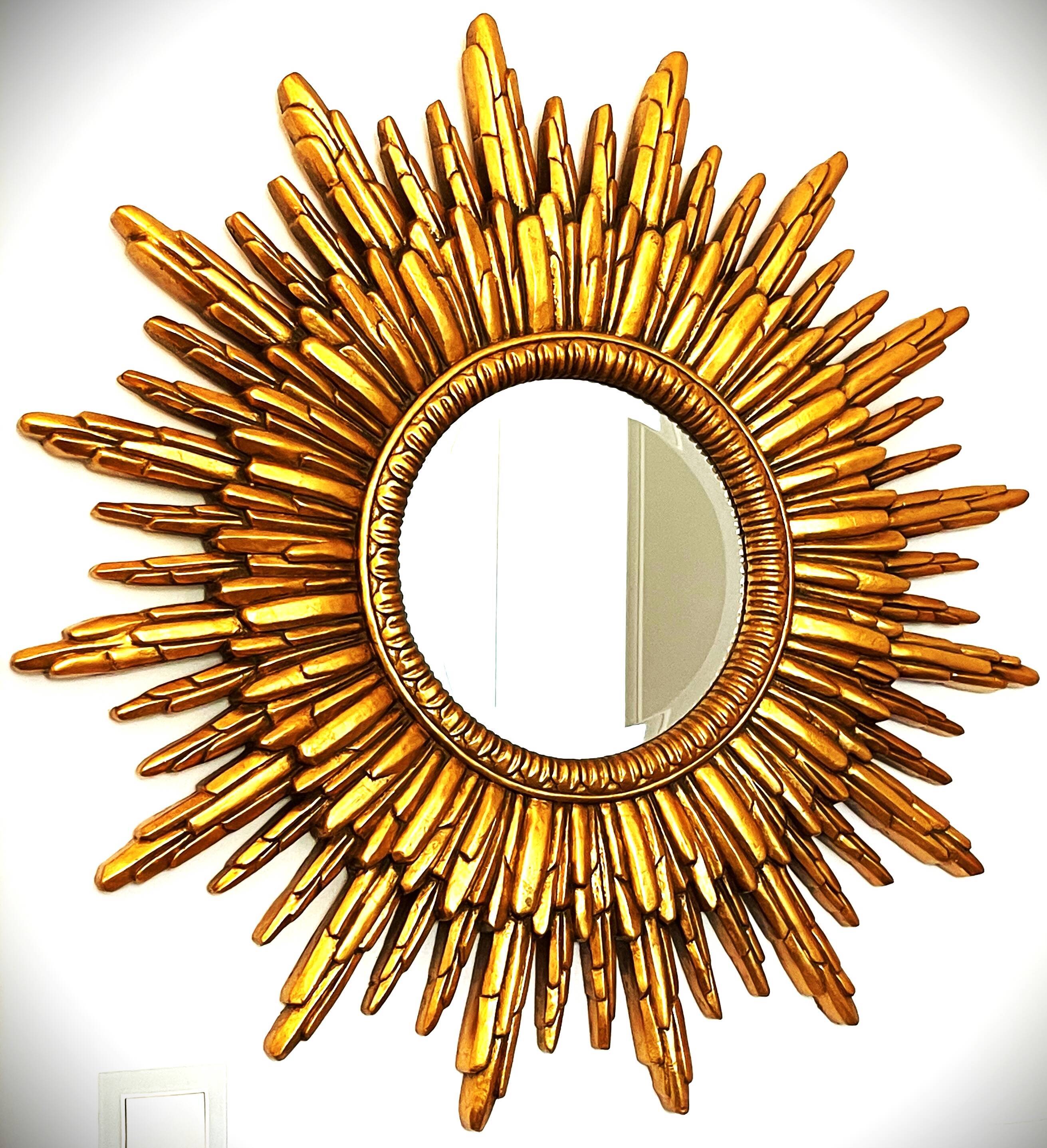 Mirror sun wood gold leaf, 88 cm