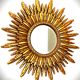 Miroir soleil bois feuille d’or, 88 cm