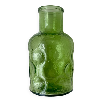 vase en verre vert bosselé vintage