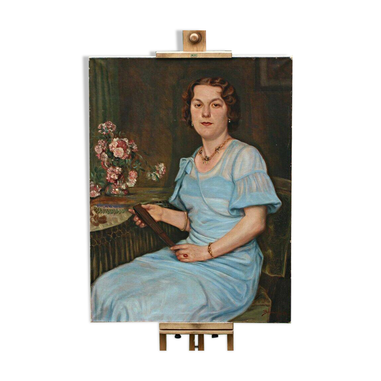 Grand portrait de jeune femme aux fleurs 1904, huile sur toile