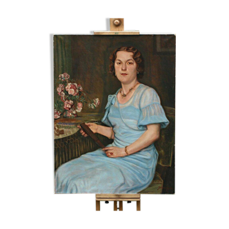 Grand portrait de jeune femme aux fleurs 1904, huile sur toile