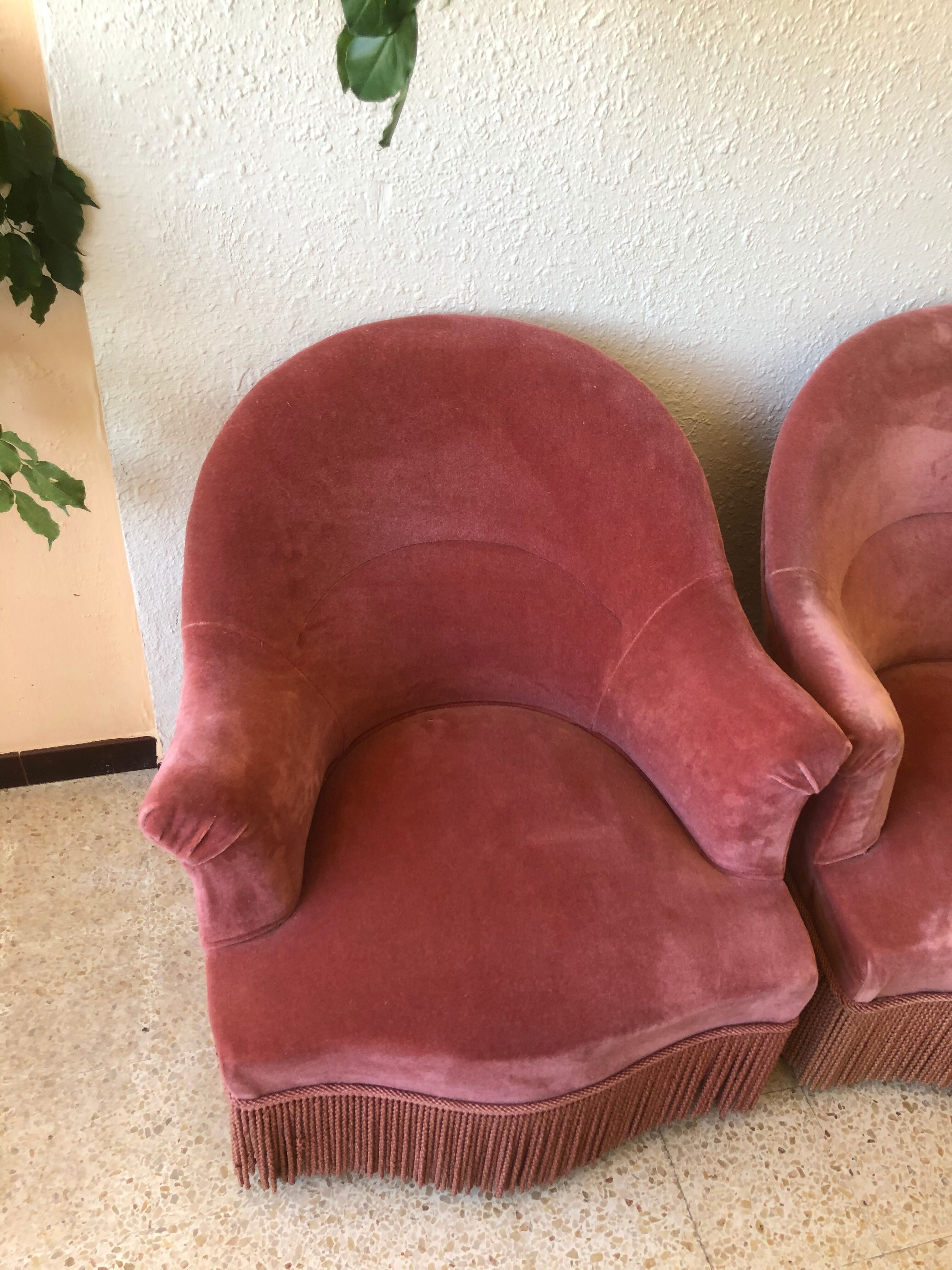Pair of vintage pink velvet toad chair