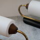 Pair of brass and opalin glass sconces