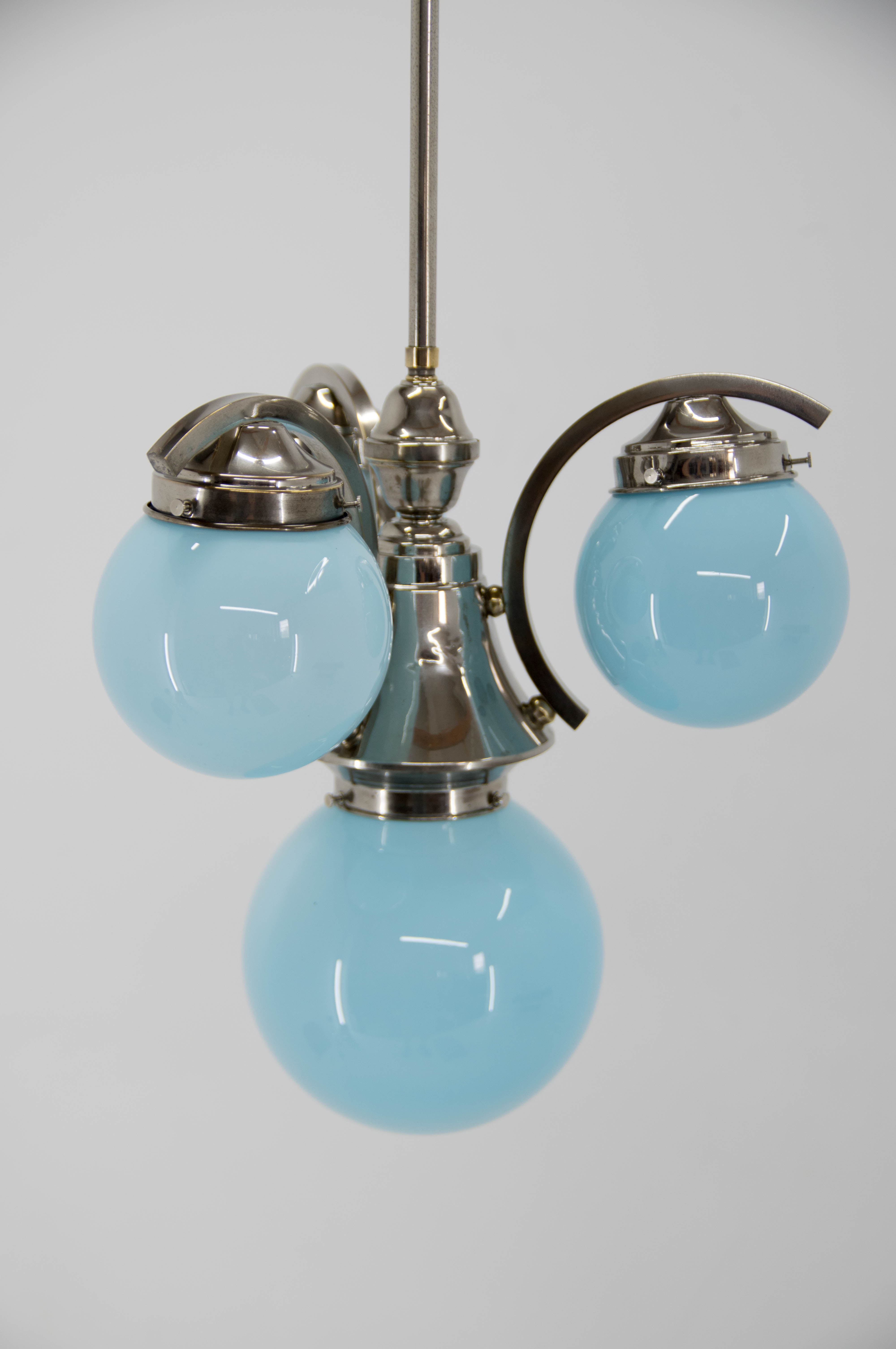 Art deco blue chandelier, 1930s, restored