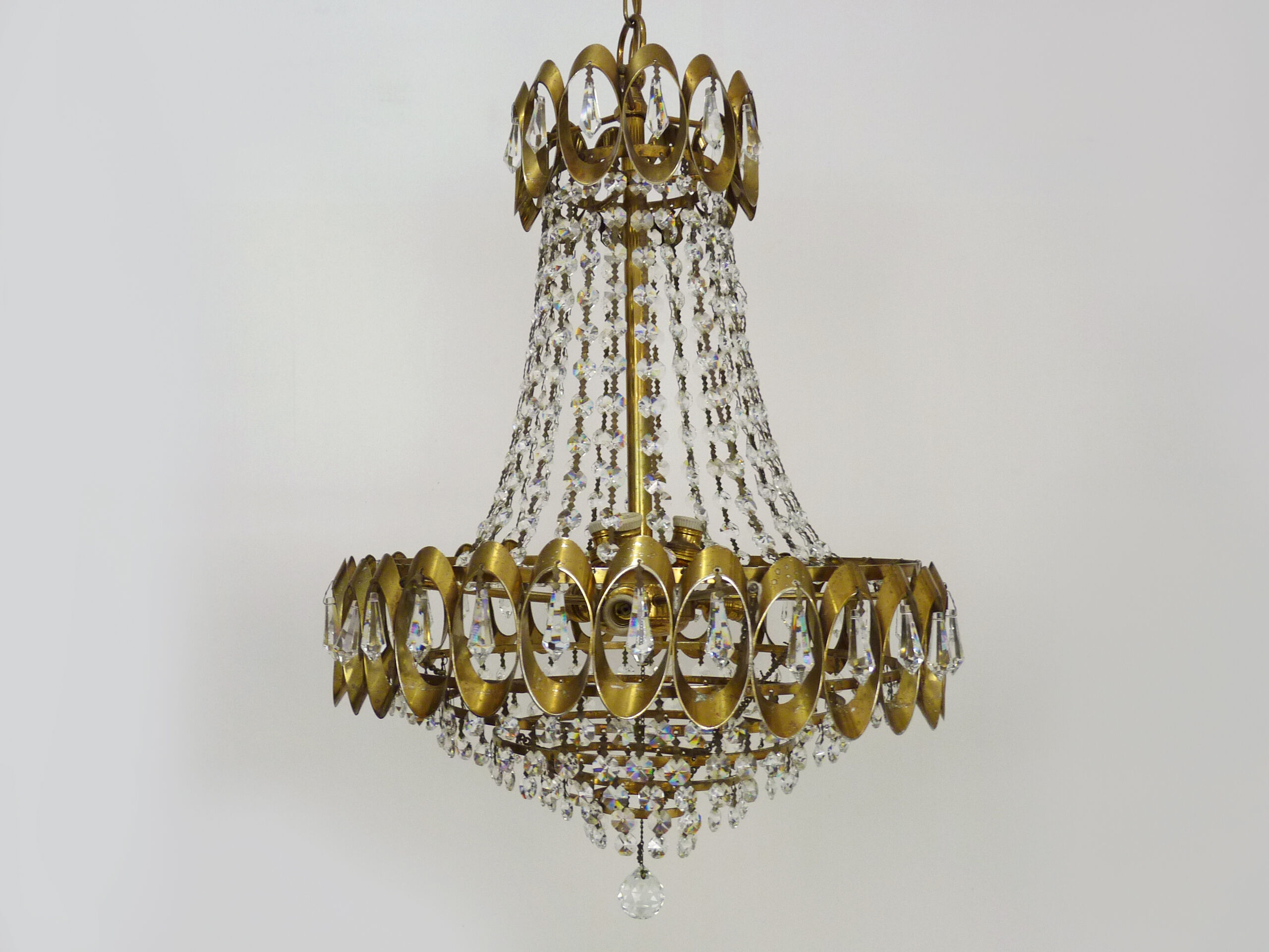 Old hot air balloon chandelier, glass tassels
