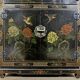 Vintage black Chinese lacquer cabinet with flowers and birds / bohemian