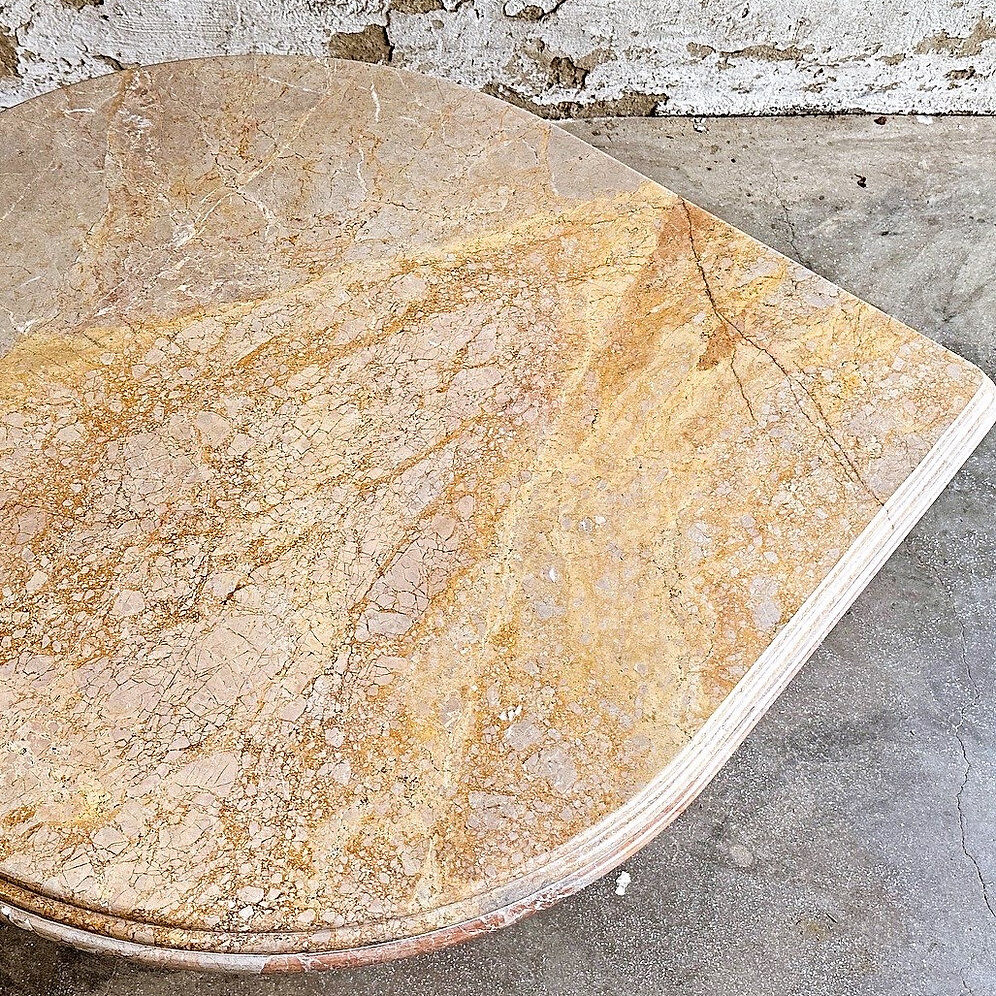 Vintage sandy coloured eye-shaped marble coffee table, France 1980s