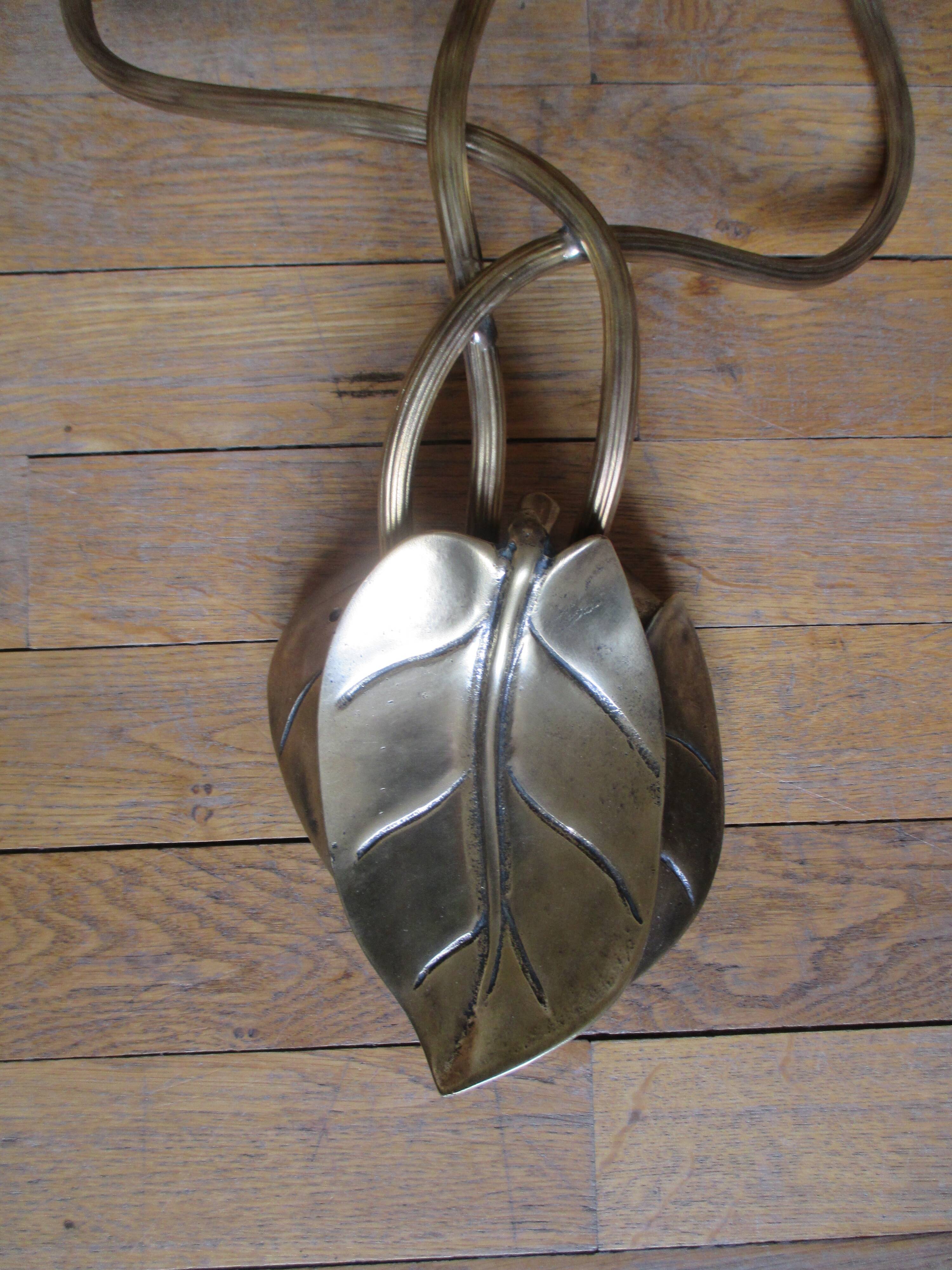 2 brass appliques leaves flowers tulip glass paste