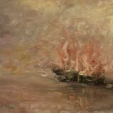 Italian seascape painting in impressionist-style from 20th century