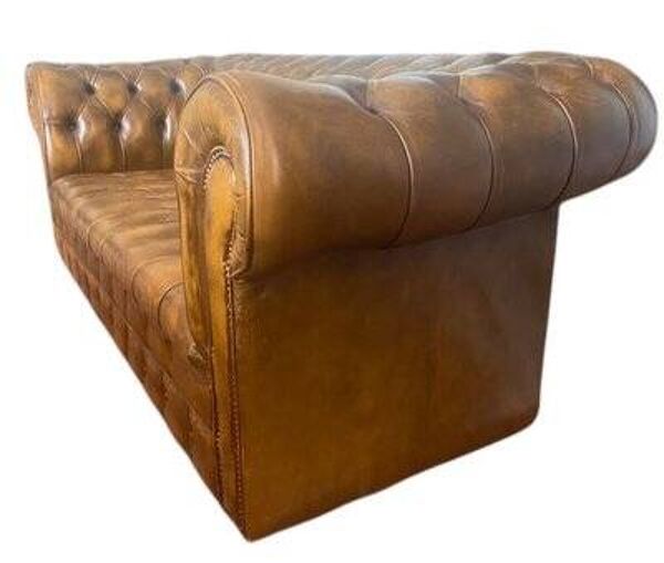 Canapé Chesterfield 3 places en cuir marron