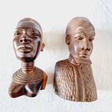 Pair of Busts or Sculptures of African Men and Women in high quality carved wood used