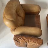Pair of brown leather armchairs