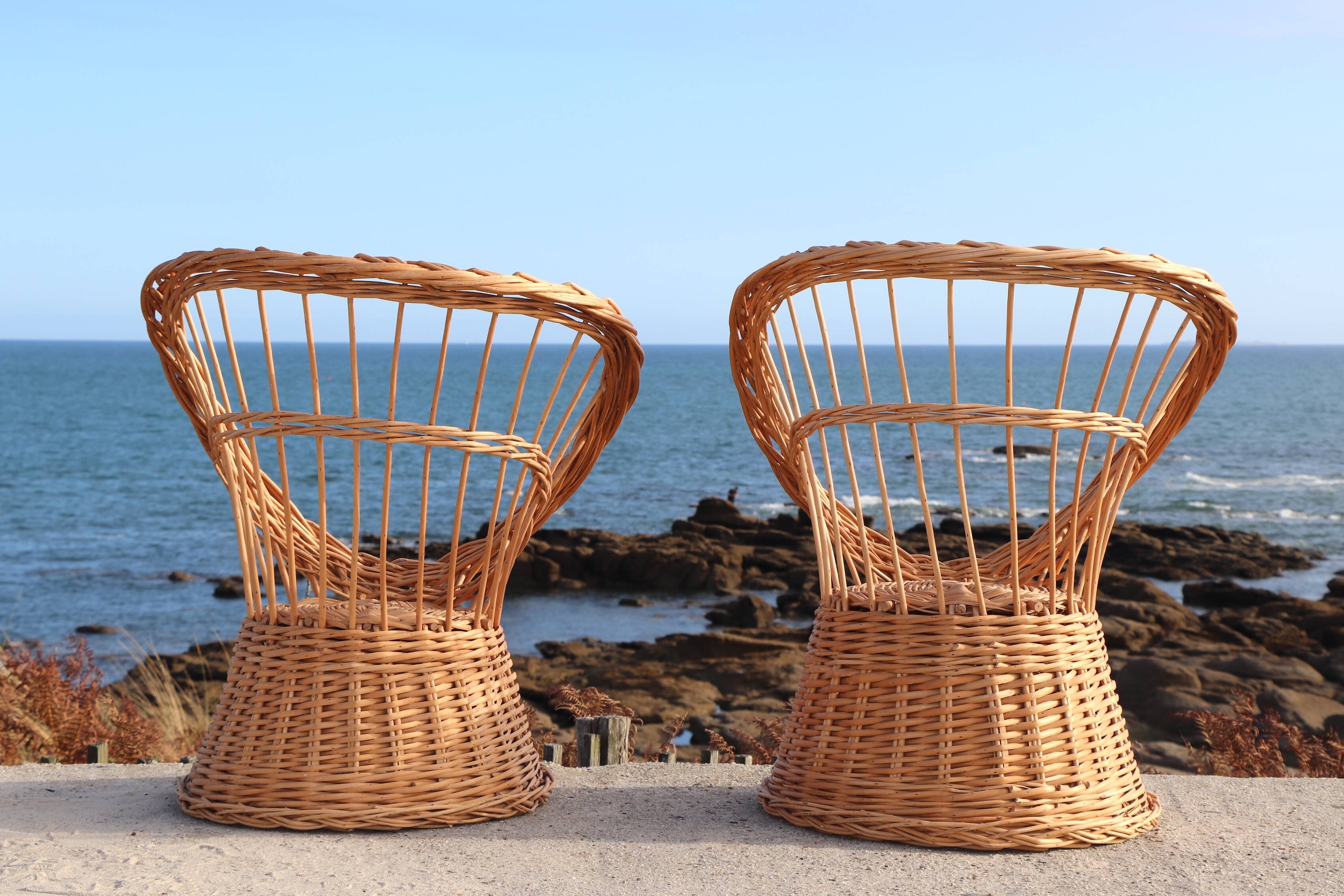 Pair of wicker armchairs, France, 20th century