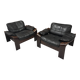 Pair of Scandinavian armchairs in leather and rosewood.