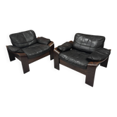 Paire de fauteuils scandinaves en cuir et palissandre
