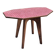 Small Scandinavian side table with wood and pink tiles, with tapered legs.