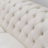 3-seater vintage Chesterfield sofa in white leather, 1970s modernist