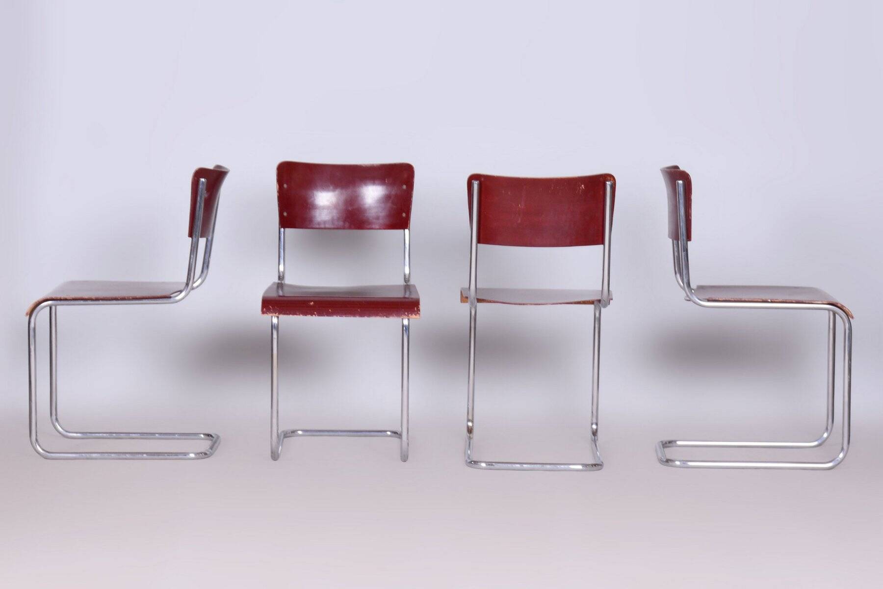 Czech Bauhaus Chrome Dining Table and Chairs attributed to Hynek Gottwald, 1930s, Set of 5