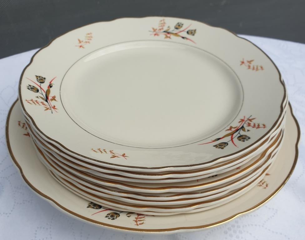 Set 8 plates and dish Villeroy & Boch Mettlach tulips 1940