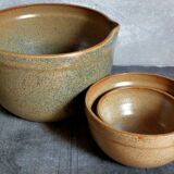 Three nesting pottery salad bowls in glazed stoneware