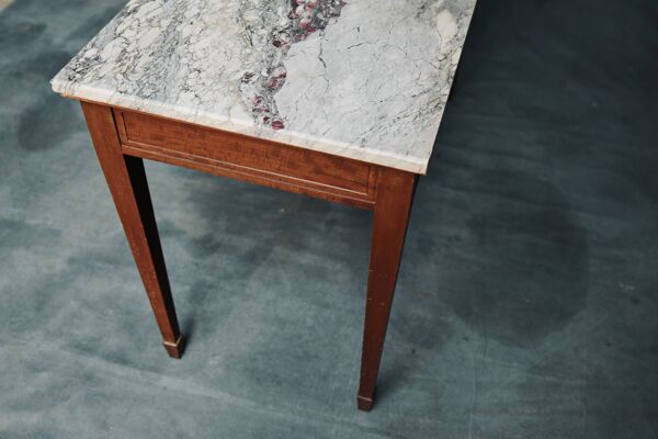 Bureau ancien en marbre et bois avec poignées en laiton