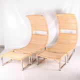 Pair of metal and rattan armchairs