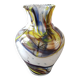 Vase boule en verre d Art soufflé de Murano/Italie. Décor volutes de fumée/Ondes polychromes. Dim. 20 x 15 cm