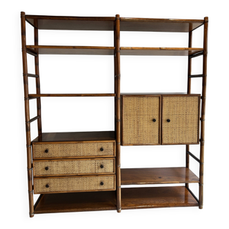 Bibliothèque modulable en rotin Roche Bobois 1970