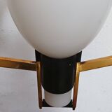 Teak, brass and opaline pendant light, Italy 1960