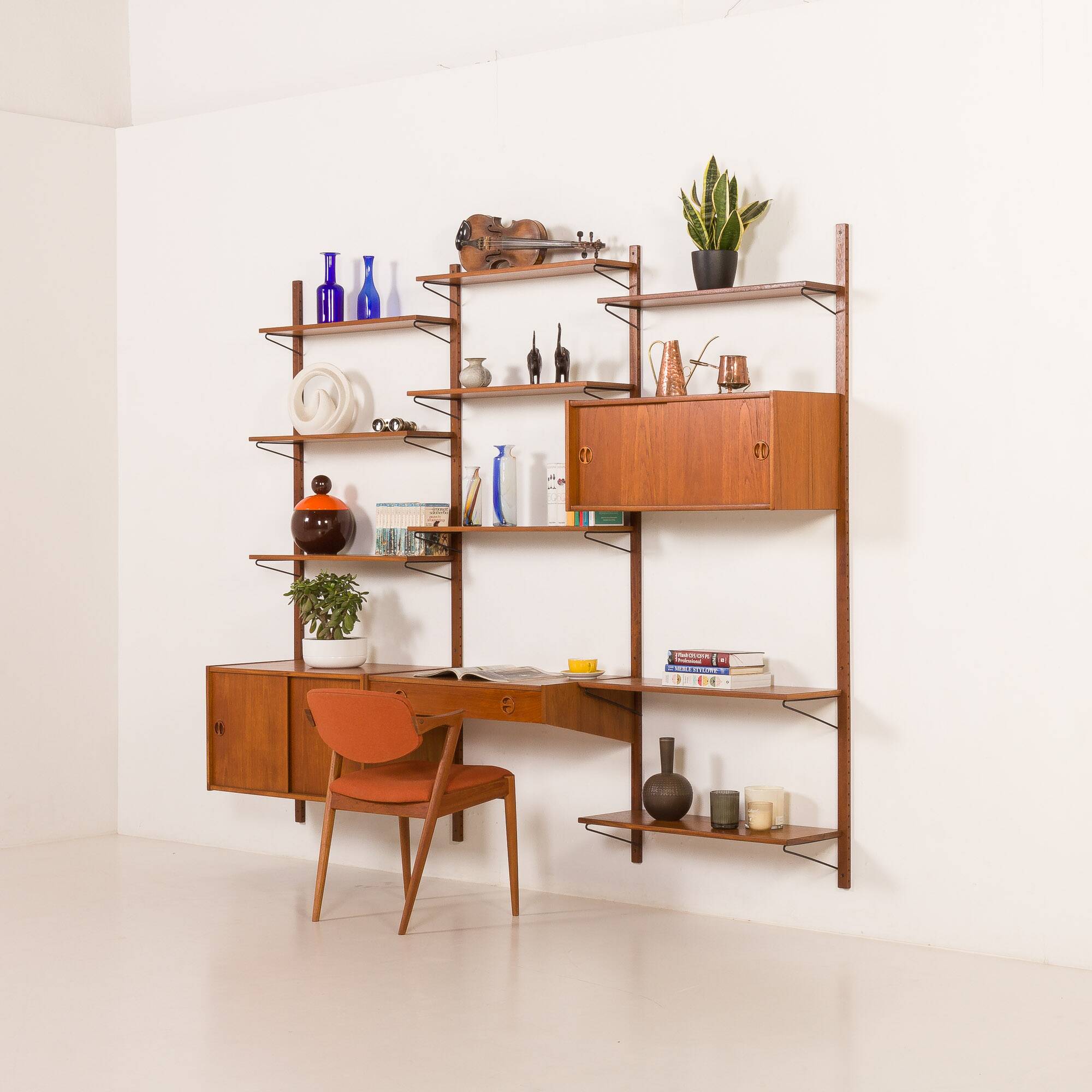 Danish mid century teak wall unit, 1960s