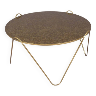 Table basse circulaire en verre églomisé doré et laiton, Italie années 60
