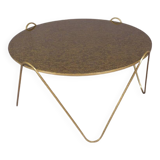Circular coffee table in gold églomisé glass and brass. Italy 1960s