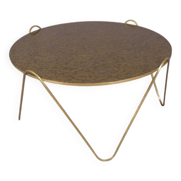 Table basse circulaire en verre églomisé doré et laiton, Italie années 60