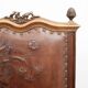 Set of 4 Louis XVI style chairs in carved wood and embossed leather.
