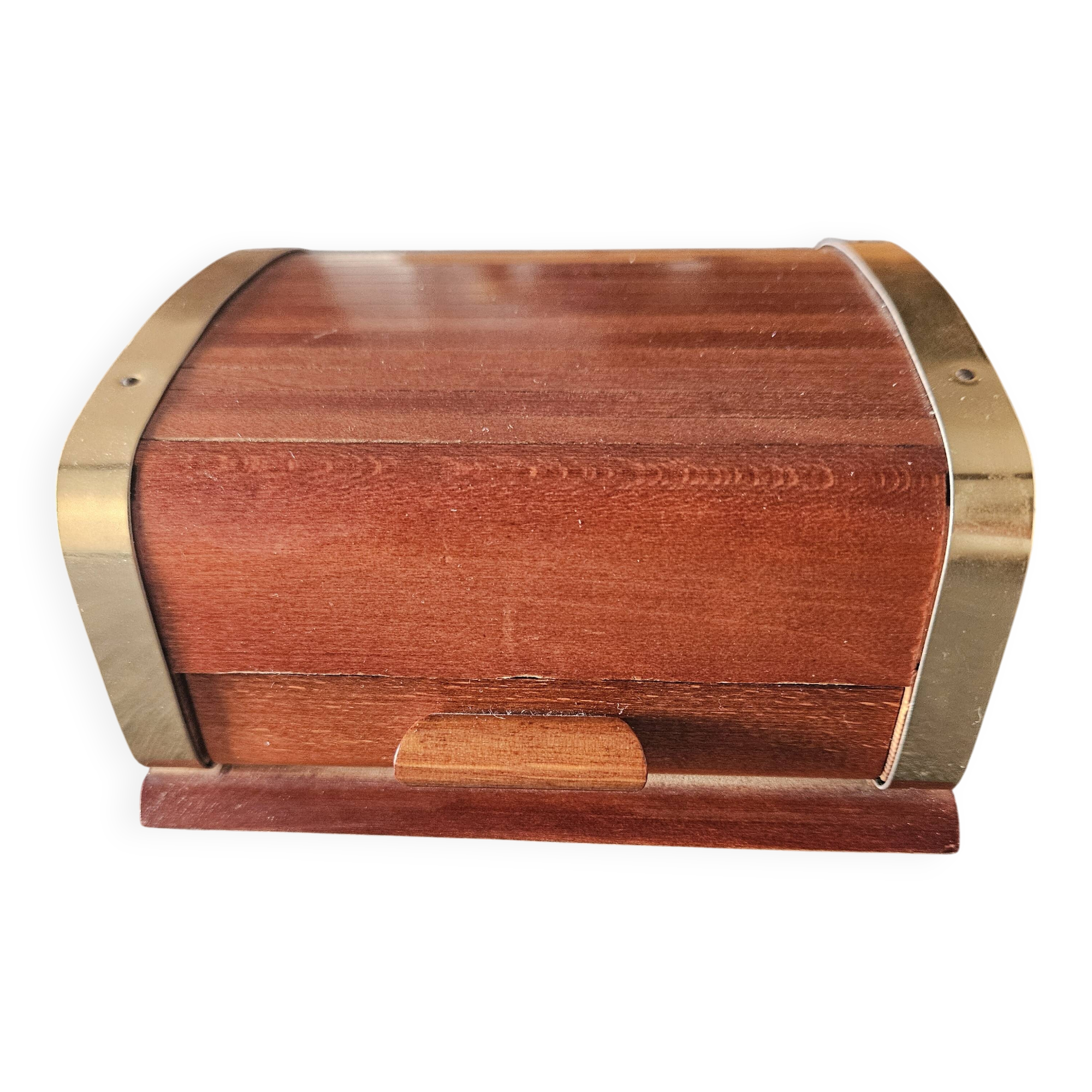 Vintage cigarette box 1950 - Wood and brass cabinetry - Internal ashtray
