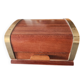 Vintage cigarette box 1950 - Wood and brass cabinetry - Internal ashtray