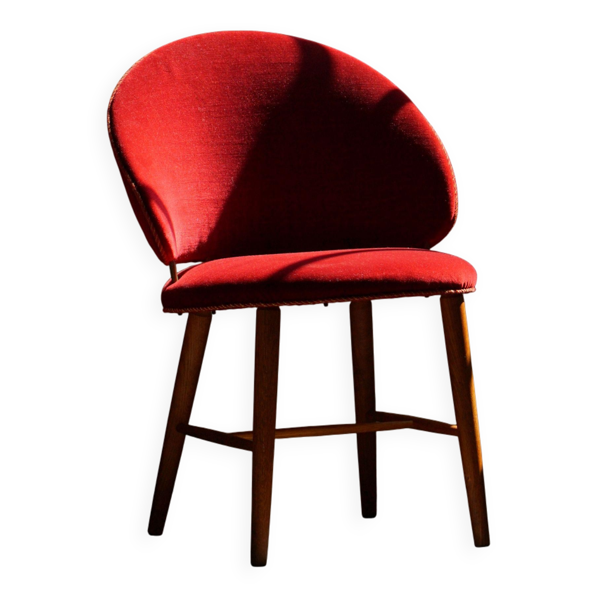 Mid-century toilet chair in oak and red velvet, by a Danish cabinetmaker, 1950s.