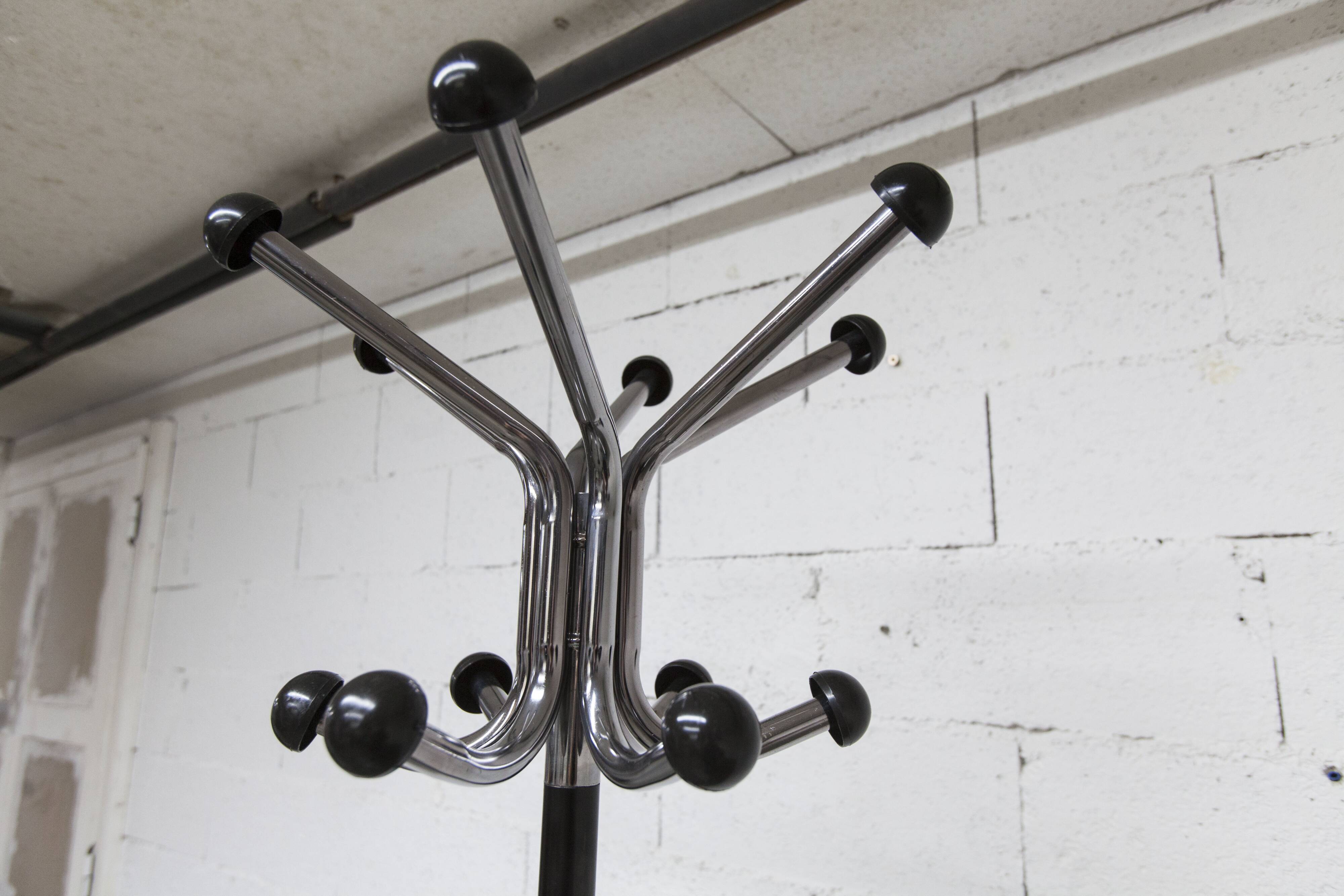 Portemanteau perroquet industriel 1970 porte parapluie et 12 patères 193cm