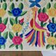 Large Mexican tapestry OTOMI TENANGO, colourful flowers and birds, 1970